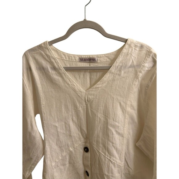 VTG Silhouettes White 100% Cotton Gauze Top W/ Brown Buttons 1X Boho Y2K 90’s - Picture 4 of 5